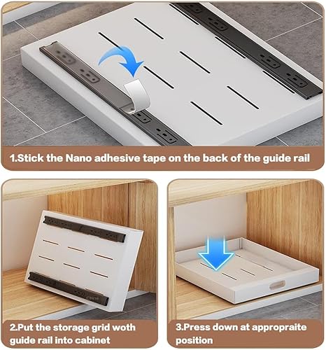 Miniatura 3 de Organizador de gabinete extraíble fijo con nano película adhesiva, cajones deslizantes resistentes para macetas, estante desplegable para