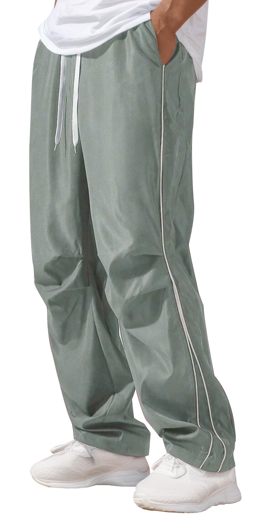 AIEOE Y2K Streetwear joggingbroek voor heren, losse vrijetijdsbroek, baggy trackpants, sportbroek met bies, urban look, grijs, M