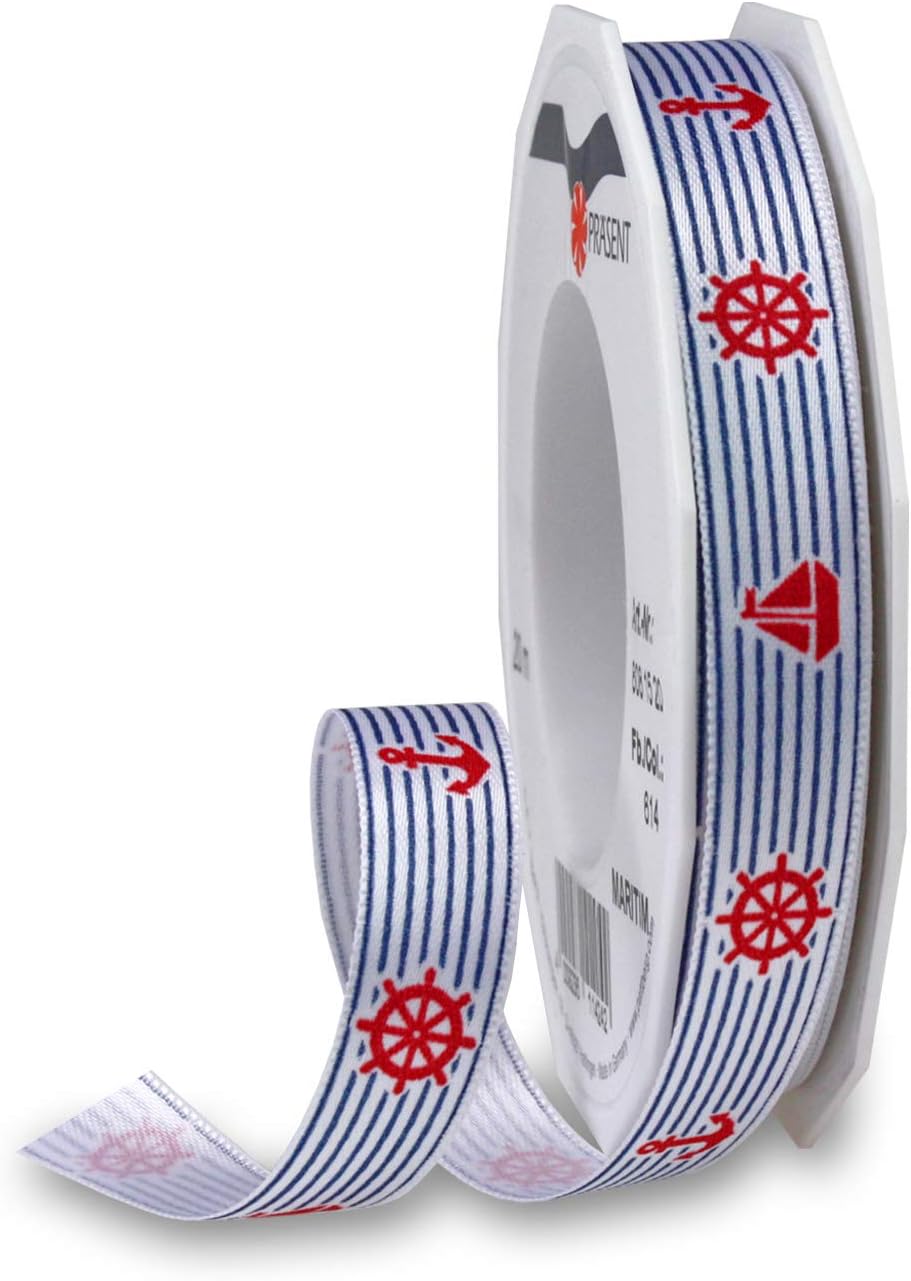 Präsent Printed Ribbon, 15 mm Width, 20 m Length, Red