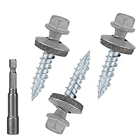 Vista 10 de Tornillos para techos de metal de 10 x 2 pulgadas, tornillo para techo de chapa metálica con cabeza hexagonal con arandela EPDM para techos