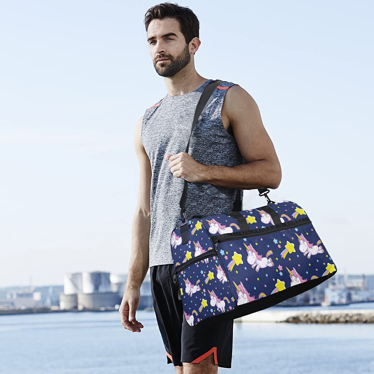 Étoile De Danse Licorne Bleue Sac de Sport de Natation de Sport avec Compartiment À Chaussures Sacs de Sport À Bandoulière Sac À Main pour Voyage Femmes Filles