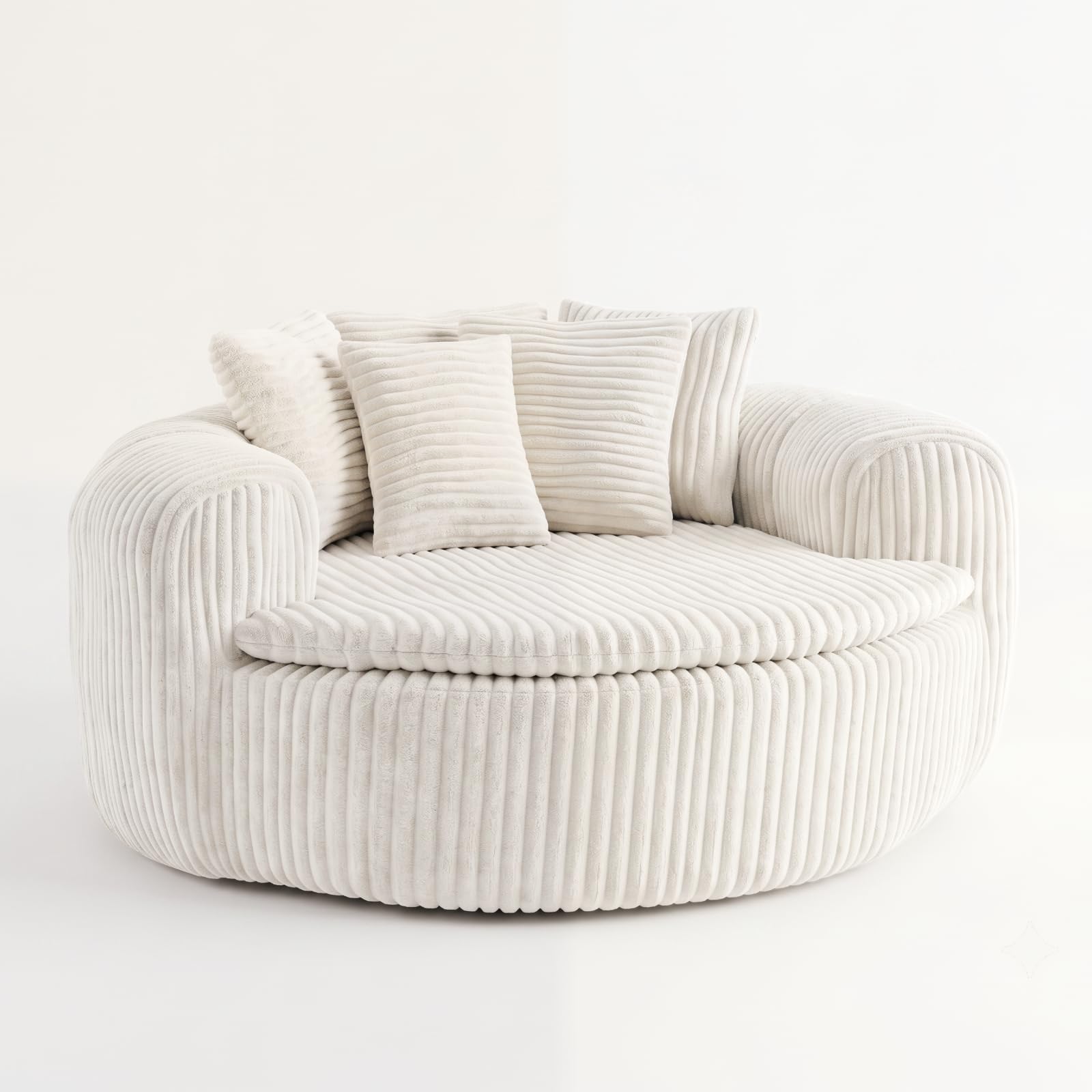 Sweiko Żebrowana okrągła aksamitna sofa z podłokietnikami i 5 poduszkami