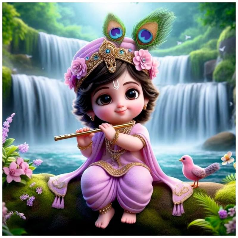 Image of British Terminal Cute little Bal Gopal Baby God Krishna| Kanha Ji | Laddu Lord Makhan Chor Painting Religious Poster for Pregnant Women for wall (matt thin vinyl,sticker,multicolor,unframed)| bj148