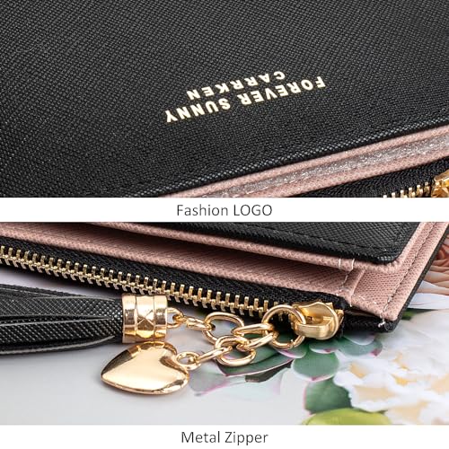 Image of KOTORA Womens Small Wallet Girls Tiny Slim Wallets Pretty Mini Card Holder Thin Short Zip Coin Purse with Love Pendant and Tassels (Black)
