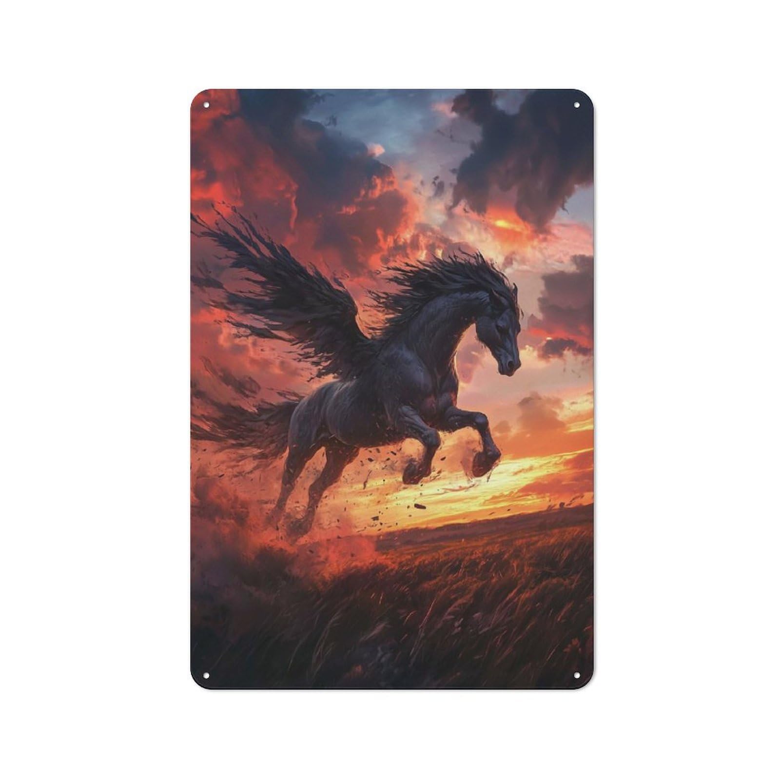 Junmoney Black Winged Horse Tin Wall Plaque 30X20cm With For Home Office Or Studio, For Home Office Decor Fans