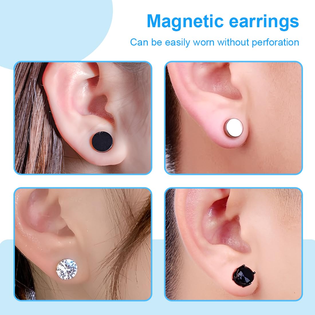 4 Paia Orecchini magnetici uomo, Clip per orecchini in zircone orecchini senza buco uomo 6mm