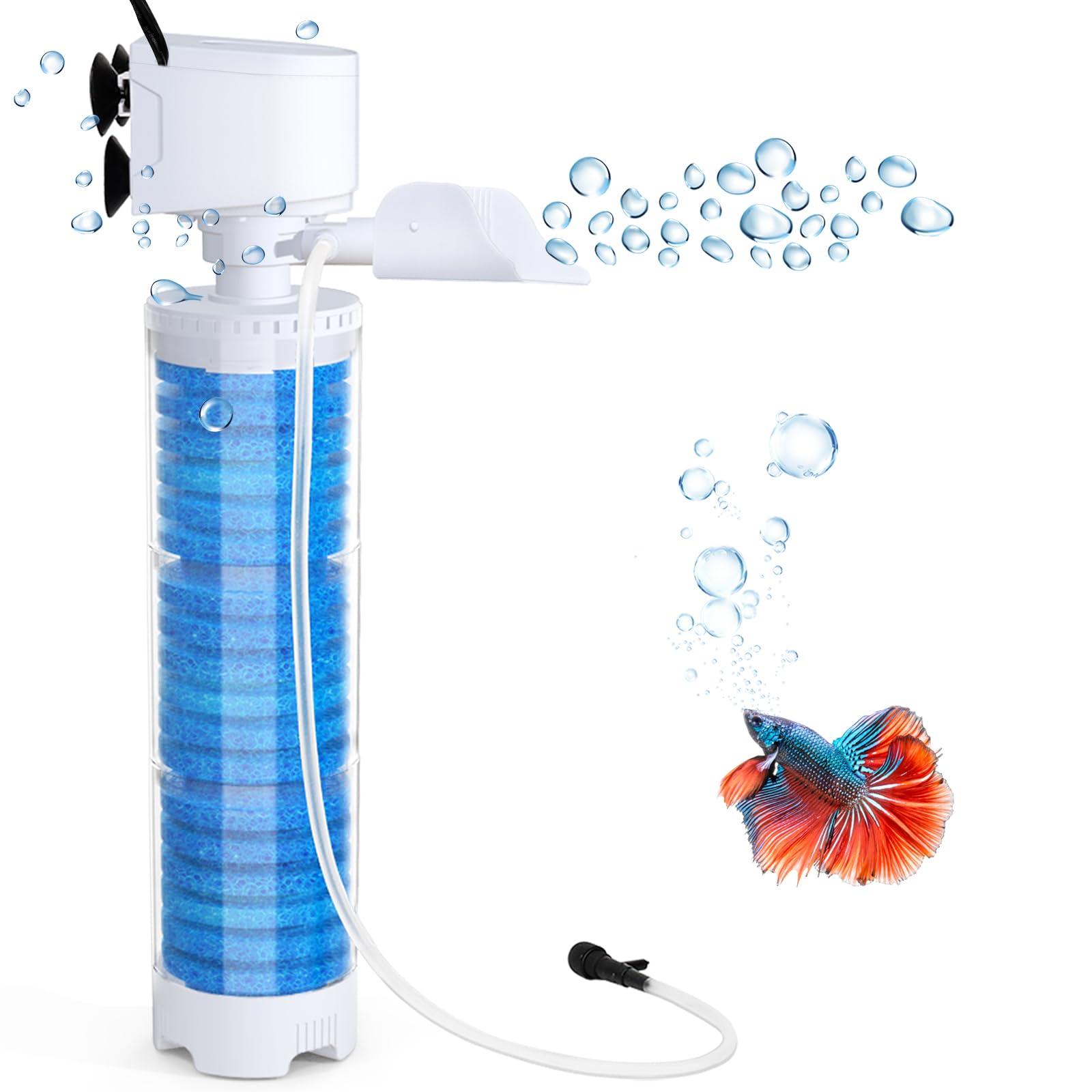 fishkeeper 20-100 Gal Multifunction Power Aquarium Filter, Up to 320GPH Adjustable Bubble & Silent Dual Mode Internal Fish Tank Filter for Filtration, Oxygenation, Circulation, Wavemaker