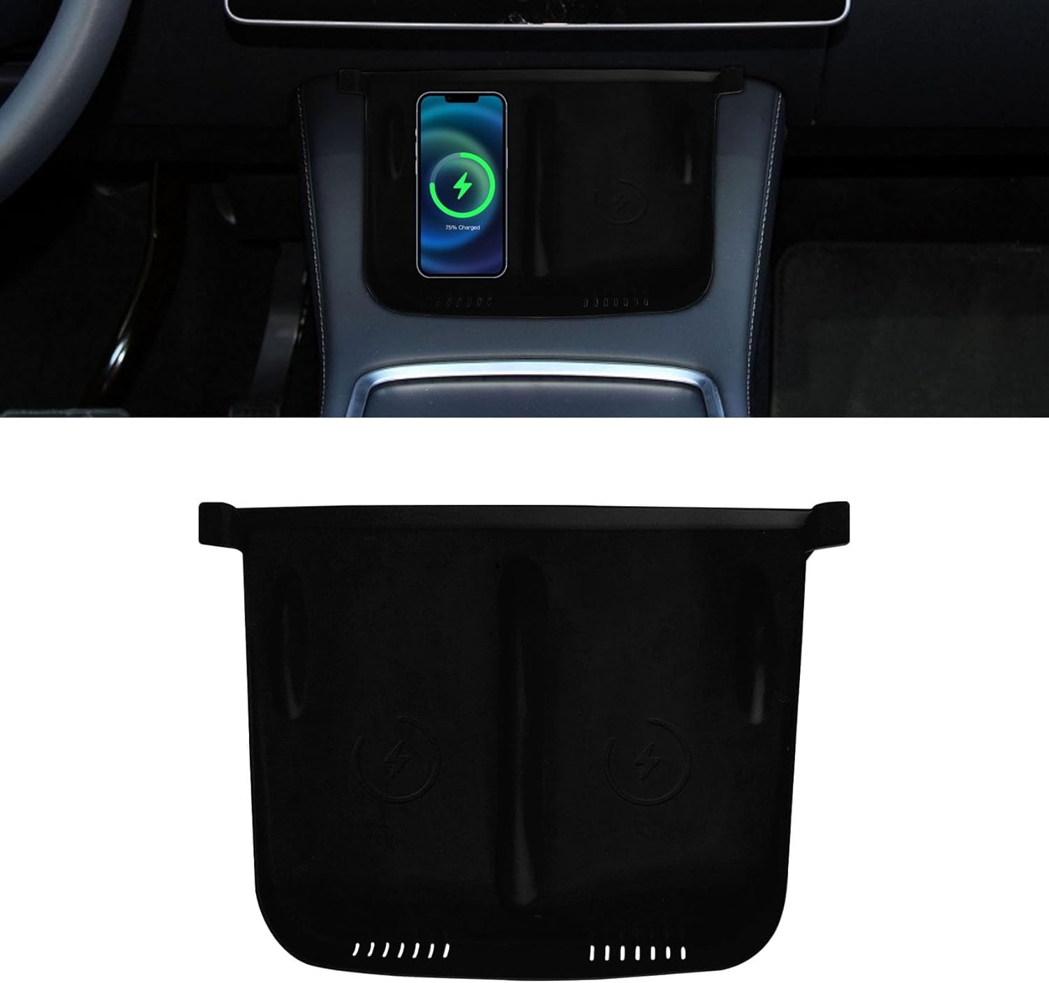 Center Console Wireless Charger Anti-Slip Silicone Mat, Waterproof Phone Pad for Wireless Charging, Car Interior Accessories Universal for Model 3 Model Y 2021-2024 (Regular, Black) Center Console Wireless Charger Anti-Slip Silicone Mat, Waterproof Phone Pad for Wireless Charging, Car Interior Accessories Universal for Model 3 Model Y 2021-2024 (Regular, Black)