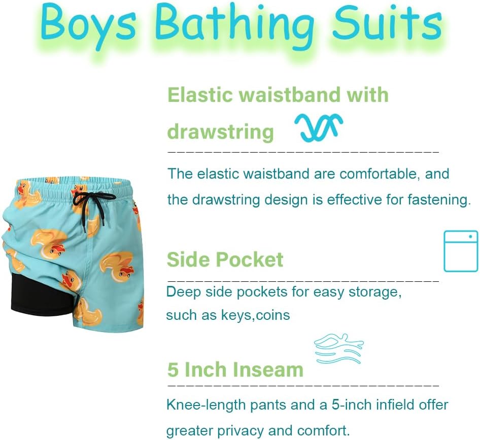 SNOW DREAMS Boys Swim Trunks with Compression Liner Quick Dry Swim Shorts Lightweight Bathing Suits Board Shorts Swimming - Image 4