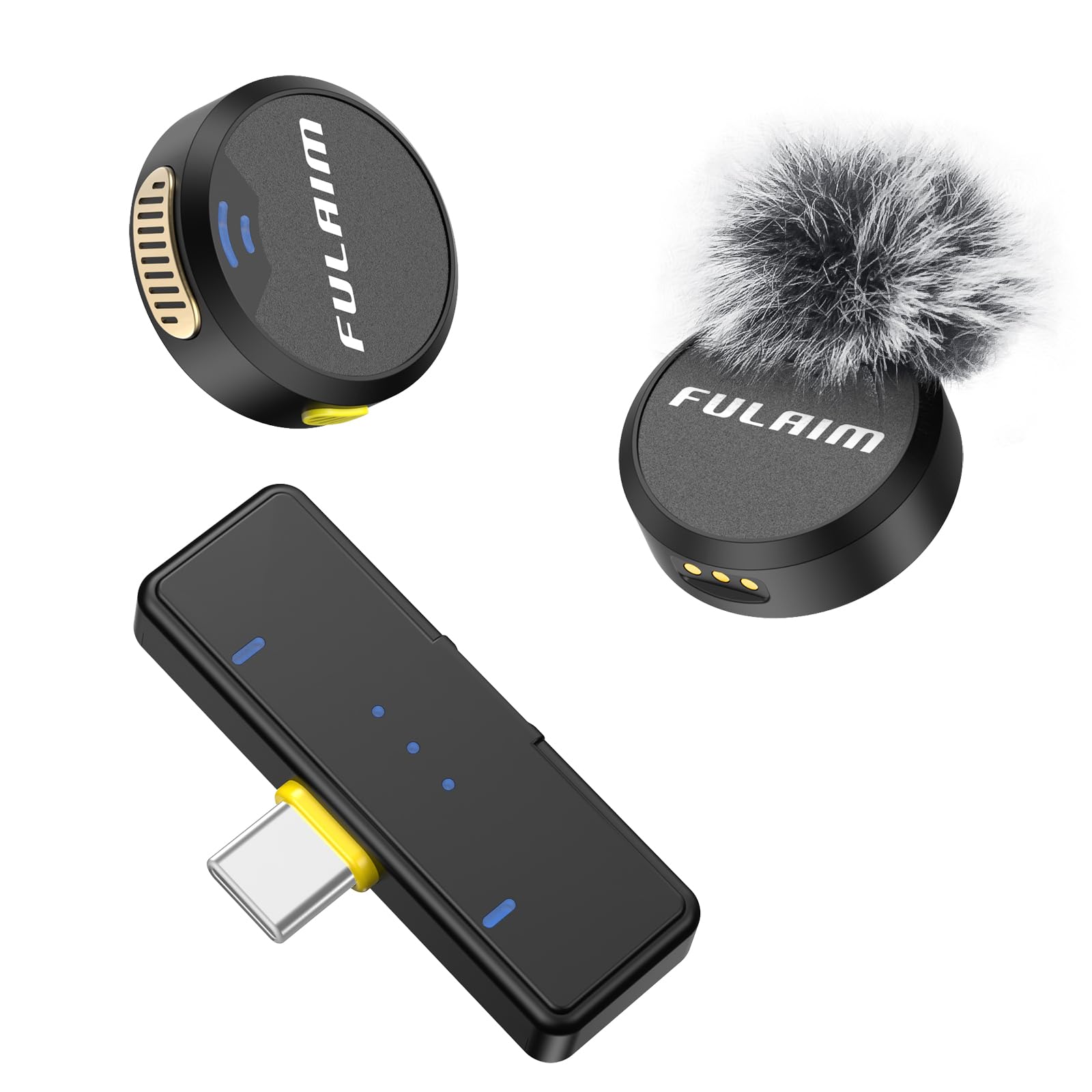 FULAIM Micrófono Lavalier Inalámbrico para iPhone 16 15 Android/PC, Mini Micrófonos con Cancelación de Ruido y 8H de Vida de Batería, Micrófono de Solapa USB C para Movil Podcast Vlog Youtube TikTok