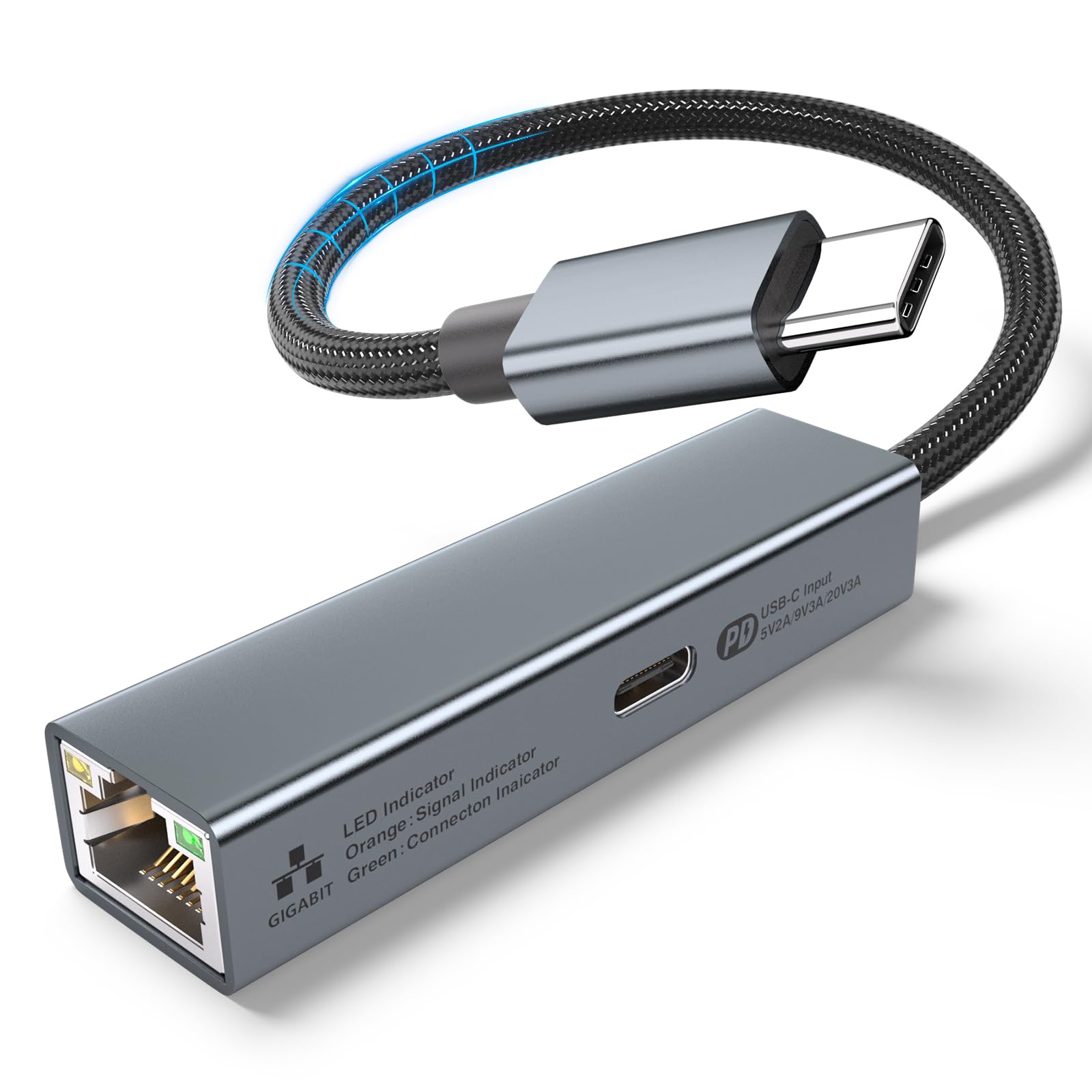 Adattatore Ethernet USB-C con PD60W - Adattatore LAN Tipo C a Gigabit RJ45 Ethernet 1Gbps (Thunderbolt 3/4) Compatibile con Laptop, MacBook Pro/Air, Dell XPS, Chromebook, Surface Book