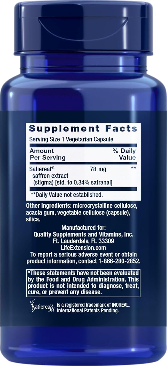 Life Extension Optimized Saffron Extract with Satiereal, 90 Vegetarian Capsules (Pack of 2) - Image 2