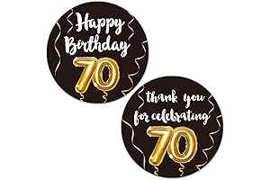Elegant Black and Gold "Thank You" Stickers for a Memorable 70th Birthday Celebration