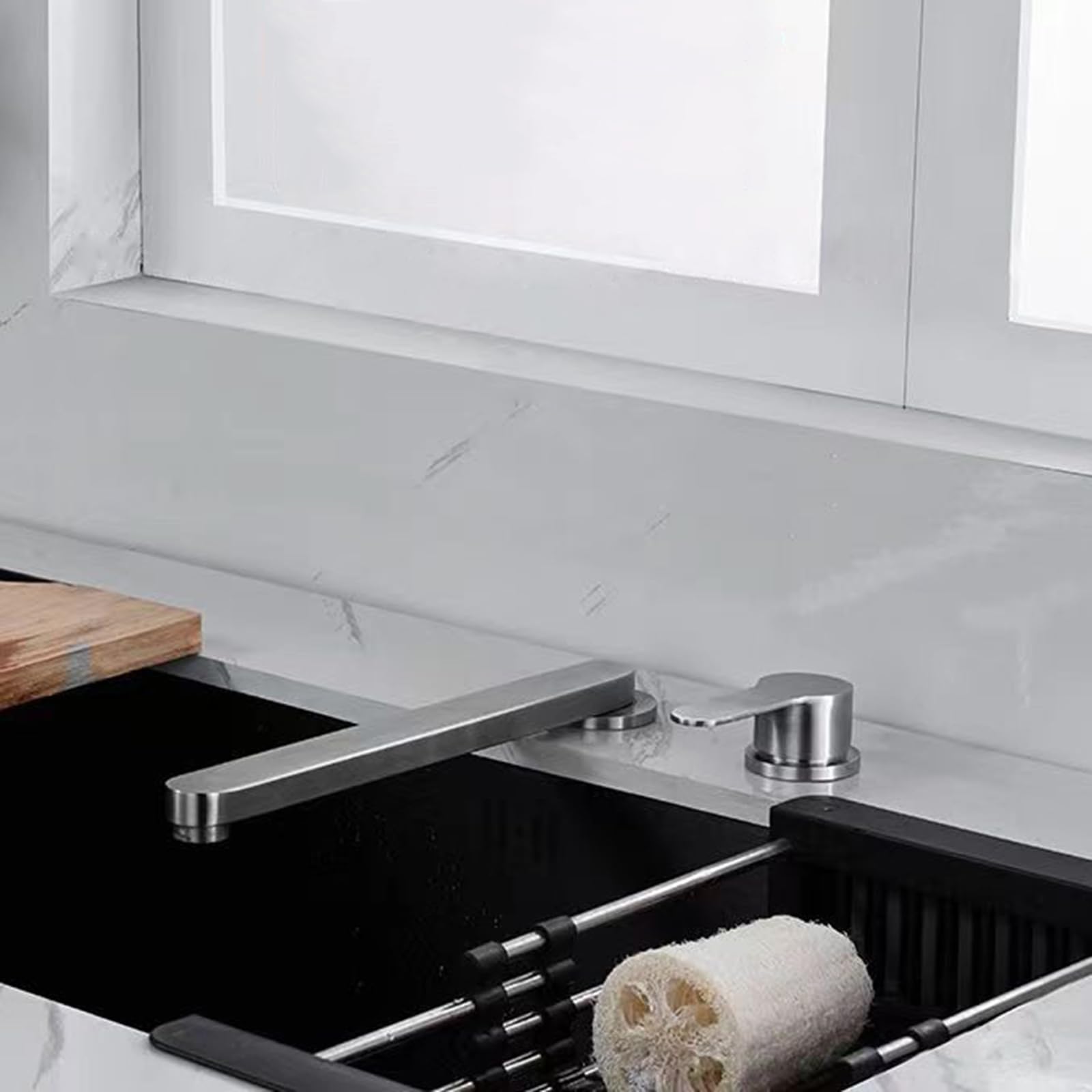 XJTNLB Vorfenster Küchenarmatur Gebürstet Mischbatterie Küche Vorfenster Einhandmischer Küche Edelstahl Wasserhahn Schwenkbar