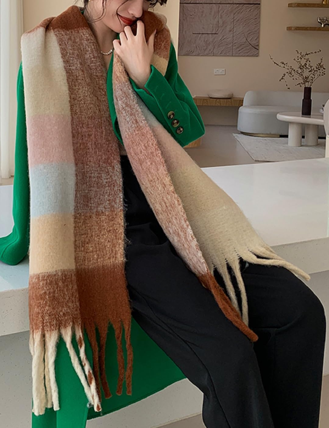 Wander Agio Winter Women Warm Scarf Long Shawl Large Scarves Cold Weather Thick Blanket Scarfs Colorful Plaid - Image 2