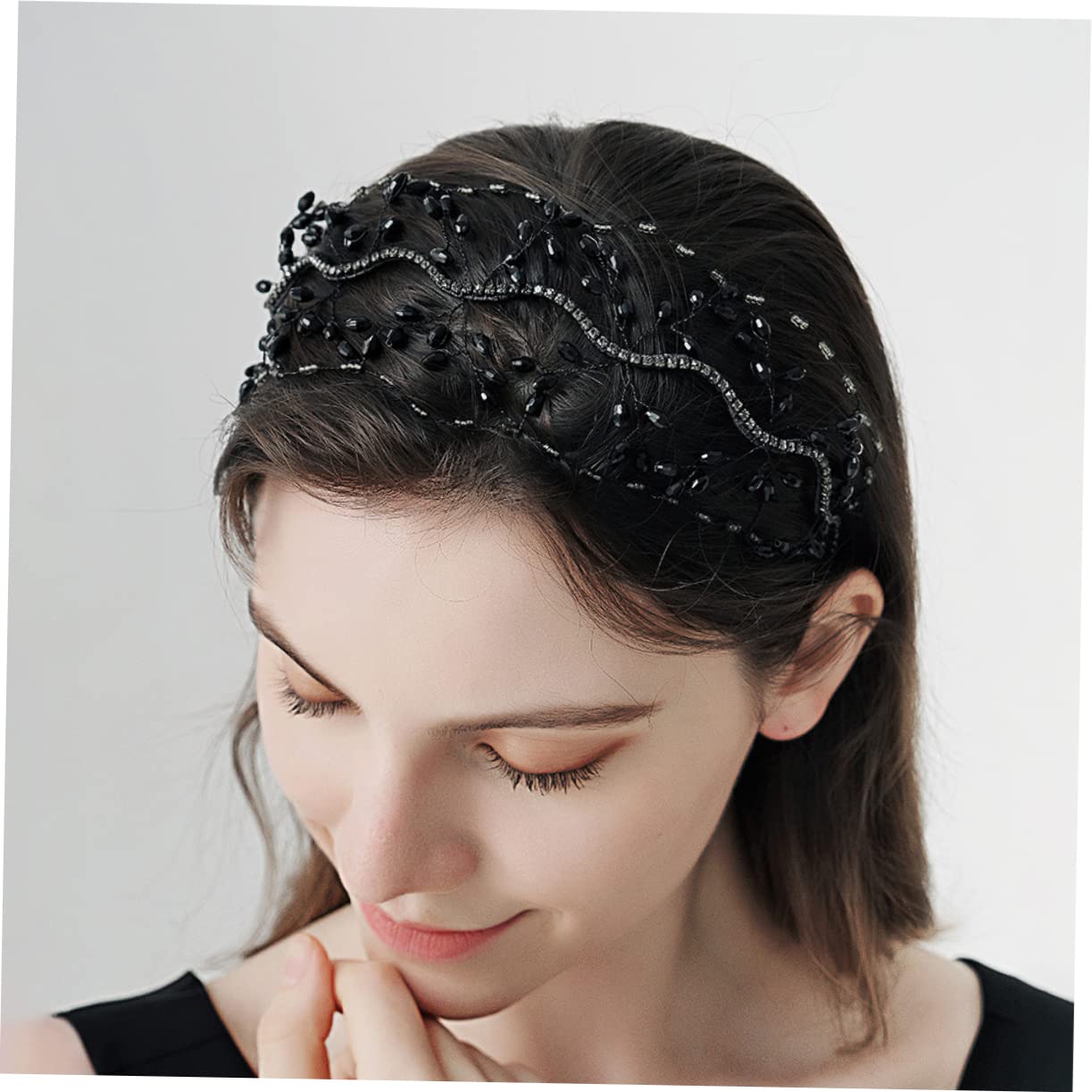 FRCOLOR 4 Pz fascia per Cerchio per scintillanti fasce per le donne strass fascia da sposa barrette hair pin copricapo di perline accessori per Lega di zinco Black