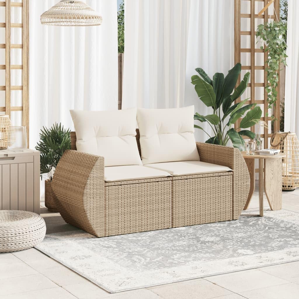 Festnight Divano da Esterno con Contenitore, Divanetto da Esterno 2 Posti, Salotto da Giardino, Divano Rattan Esterno, con Cuscini in Polyrattan Beige