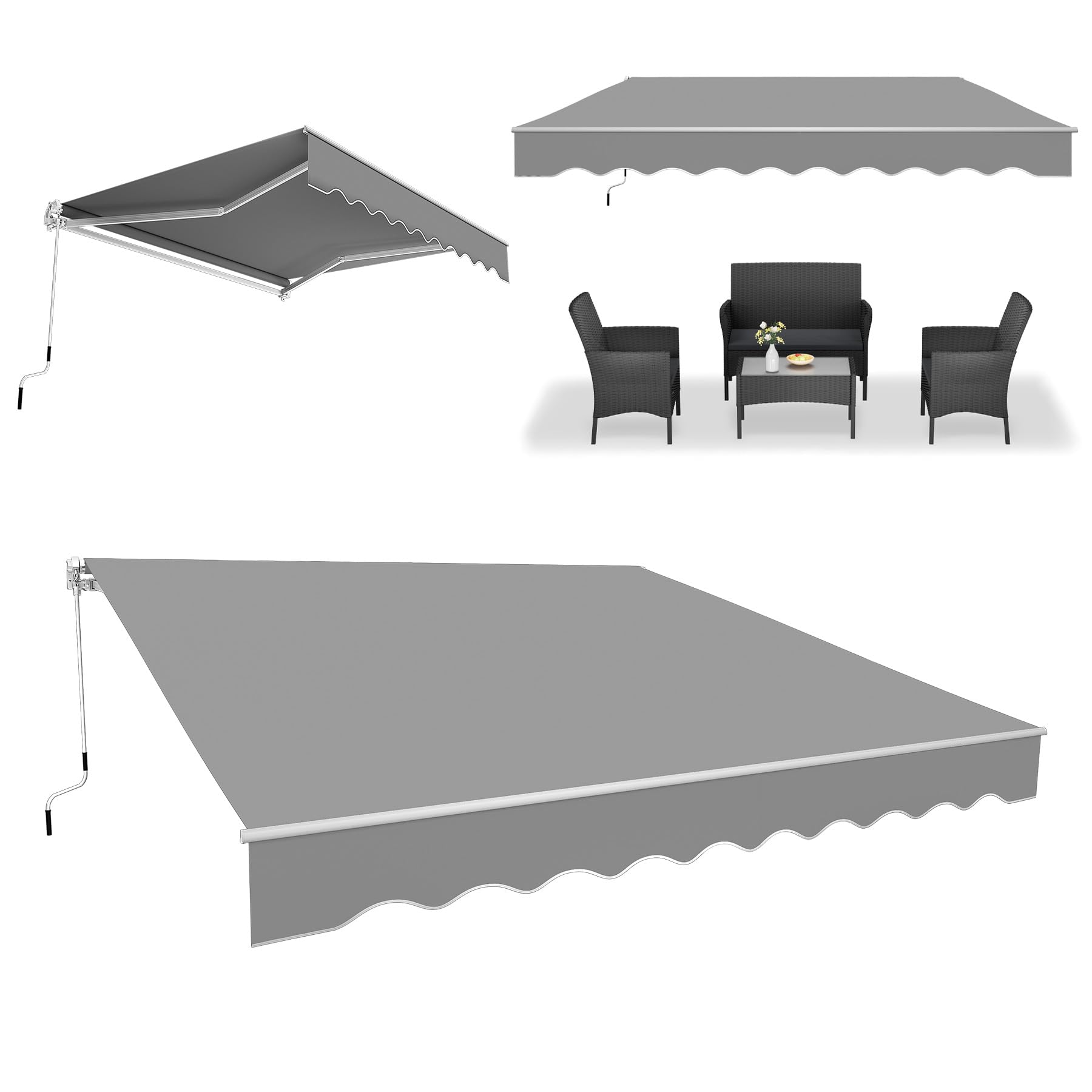 ACXIN Tenda da sole in alluminio, 3,6 m x 3 m, per balcone, protezione UV, facile da usare a manovella, per terrazze, colore: grigio chiaro
