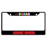 Pac-Man with Ghosts & Game Over Acrylic Inlaid Black Carbon Steel License Plate Frame 2-Hole - Official Licensed Product