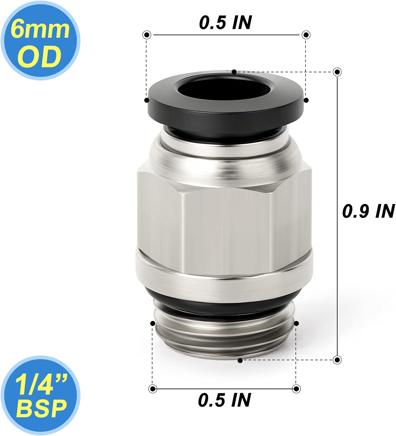 TAILONZ PNEUMATIC Straight 6mm Tube OD x 1/4 Inch G Thread Push to Connect Fitting with Sealing Ring PCG6-02 (Pack of 10)