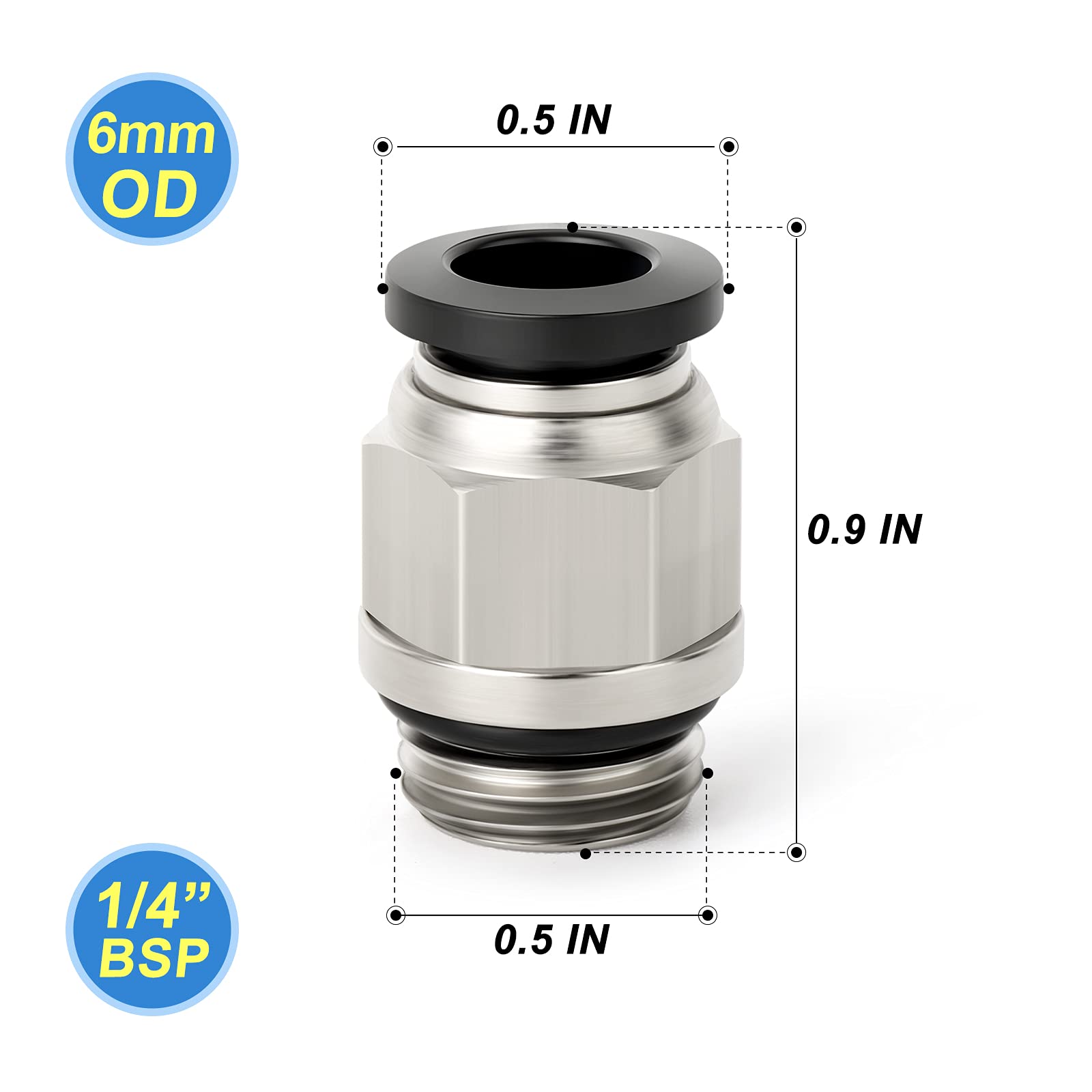 TAILONZ PNEUMATIC Straight 6mm Tube OD x 1/4 Inch G Thread Push to Connect Fitting with Sealing Ring PCG6-02 (Pack of 10) - Image 2