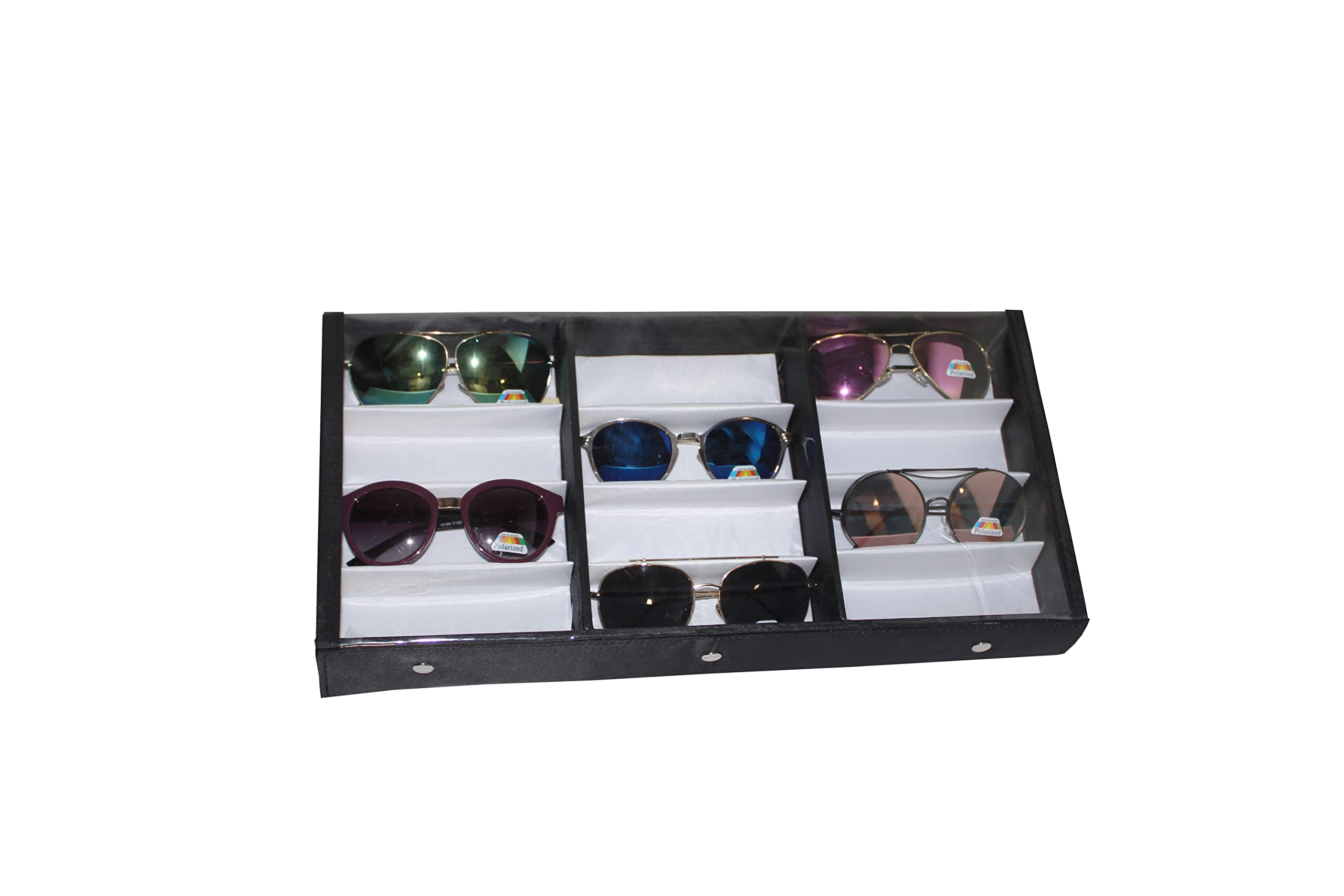 Proniks Unisex Sunglass/Eyewear/goggles Box Case Cover Zipper 12pcs compartment Storage organizer - Made in India (Clear Black) 1