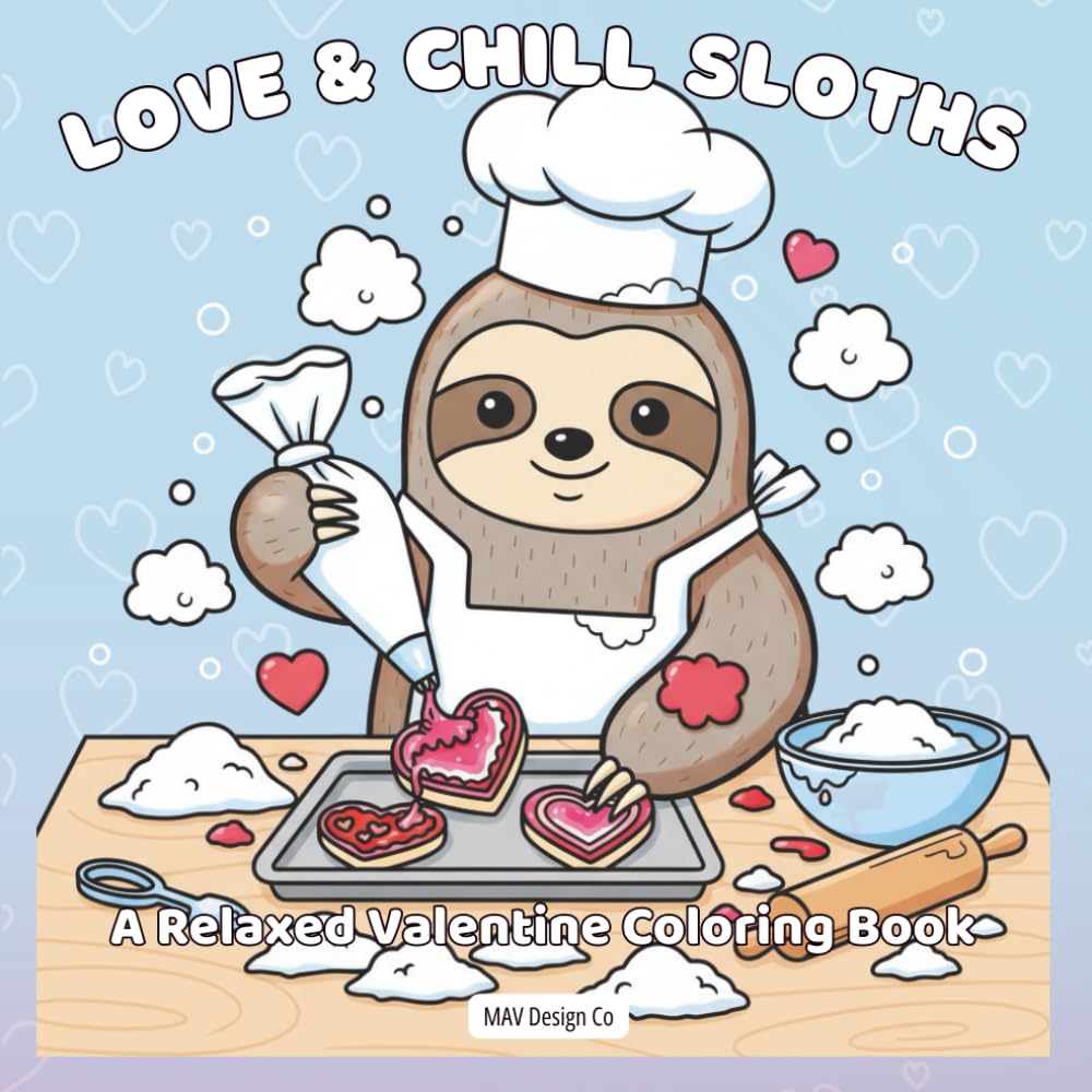 Love & Chill Sloths, A Relaxed Valentine Coloring Book, Cute and Fun Coloring Book For kids, Bold, easy-to-color designs for adults and kids: Cute, ... Pages for Kids and Adults 8.5x8.5 inches