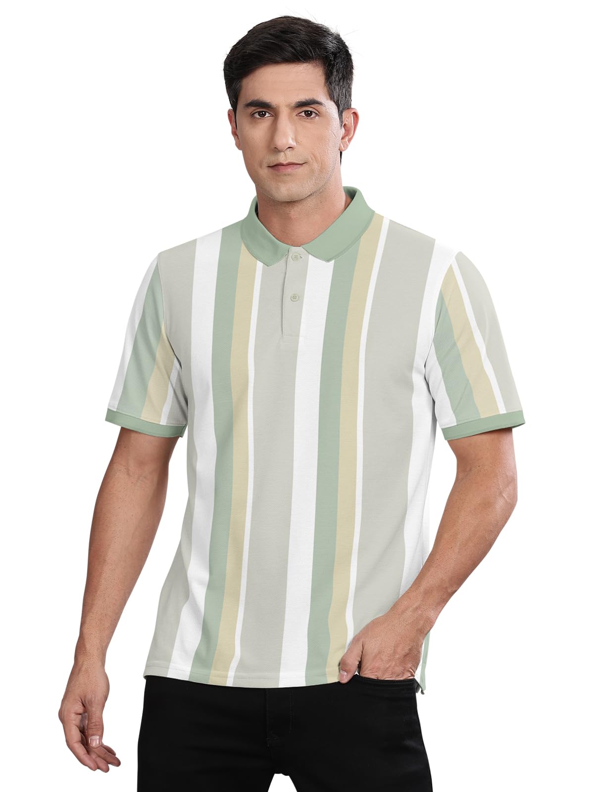 Trendy Colour-Block/Striped Printed Collar/Polo Neck Tshirt for Men-image-26