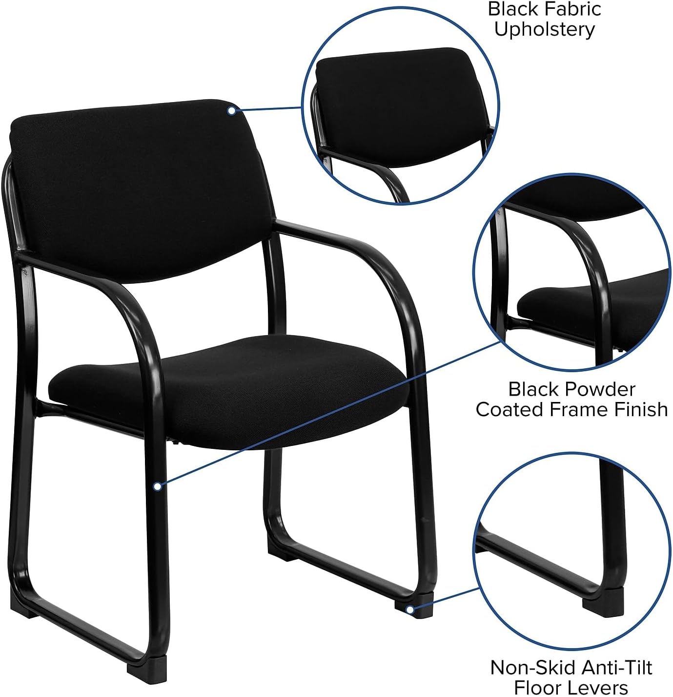 Flash Furniture Richie Black Fabric Executive Side Reception Chair with Sled Base