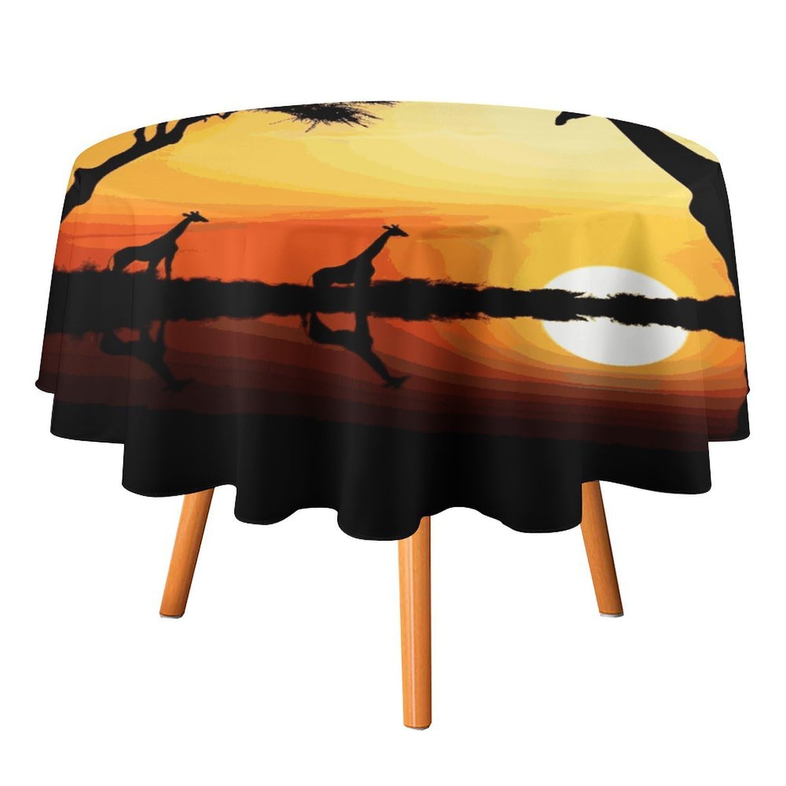 Fekiloot Style Giraffe Sunset Round Tablecloth - Heavy Duty And Washable,Polyester Decorative Fabric Table Cover,Tablecloths For Kitchen Dining, Wedding, Birthday Party50x50in