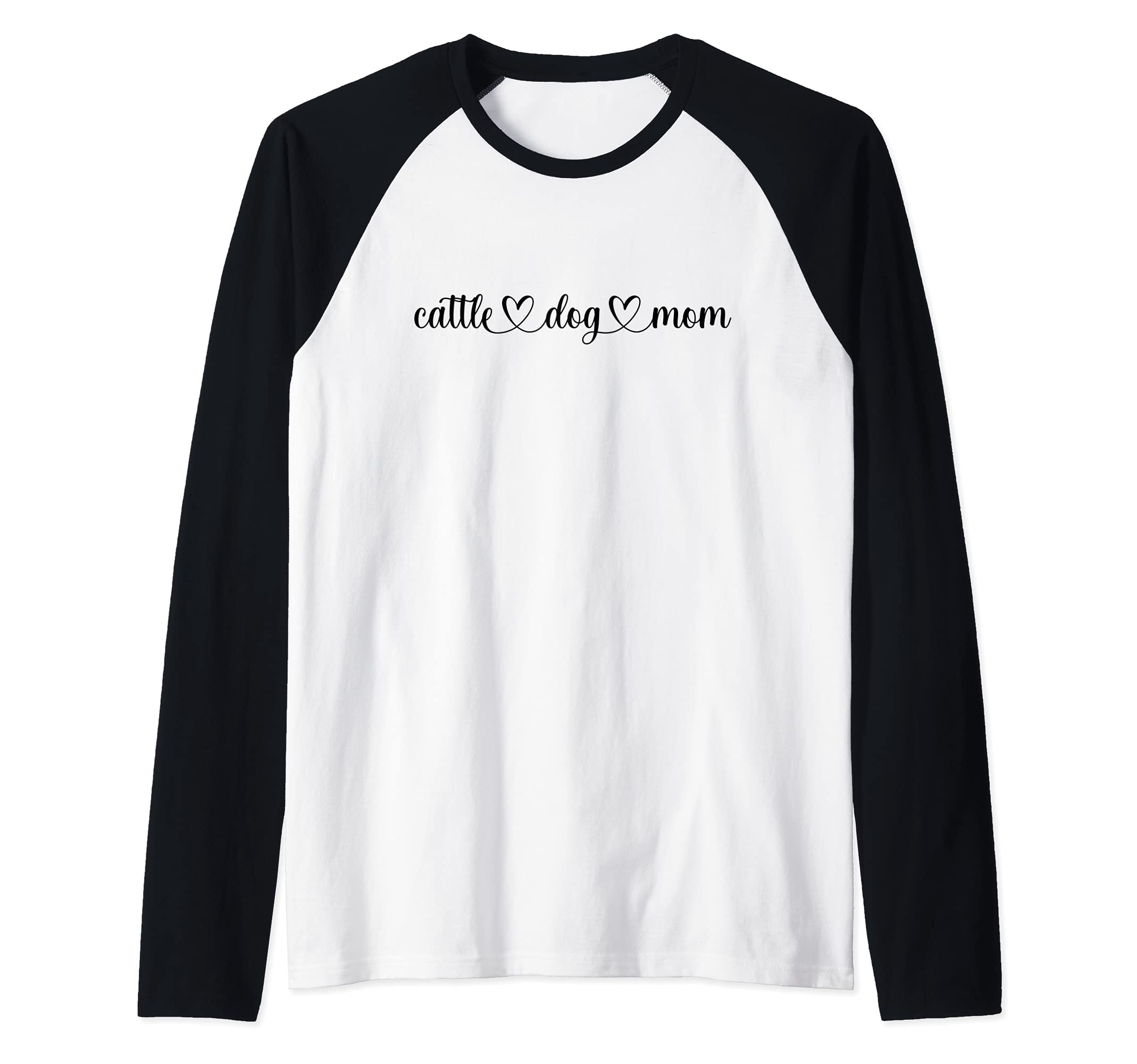 Dog Heart Love Cattle Dog Mom Raglan Baseball Tee, Black