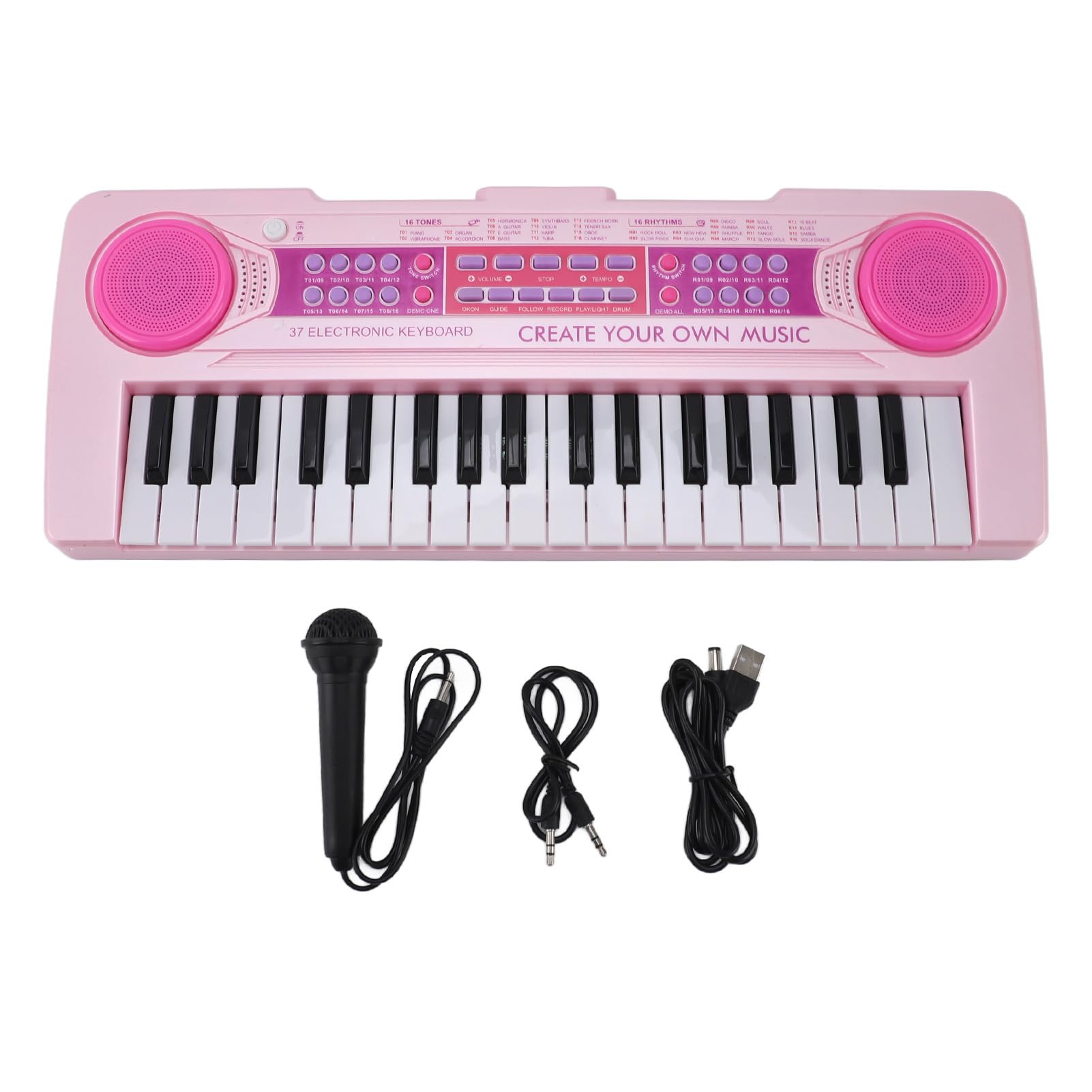 AMONIDA Piano con Teclado para Niños de 37 Teclas, Piano Electrónico, Juguete Musical Portátil con Micrófono, 16 Timbres y 8 Canciones de Demostración, Ideal para Niños, Principiantes, y Niñas