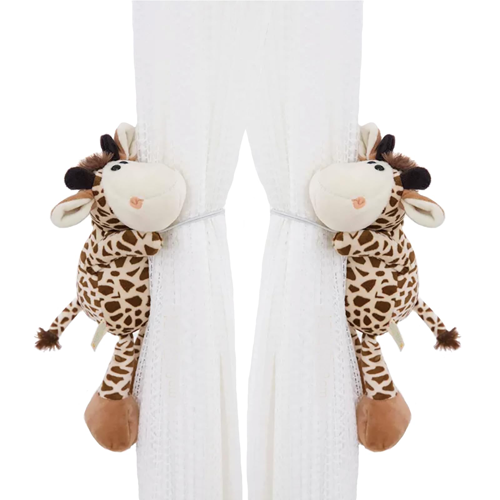 Vmogeicons Curtain Tiebacks, 1 Pair Cute Animal Curtain Holdbacks for Drapes, Buckle Hook Fastener Curtain Tie Backs Holder for Nursery Decor, Kids Bedroom Window Decorations (Giraffe)