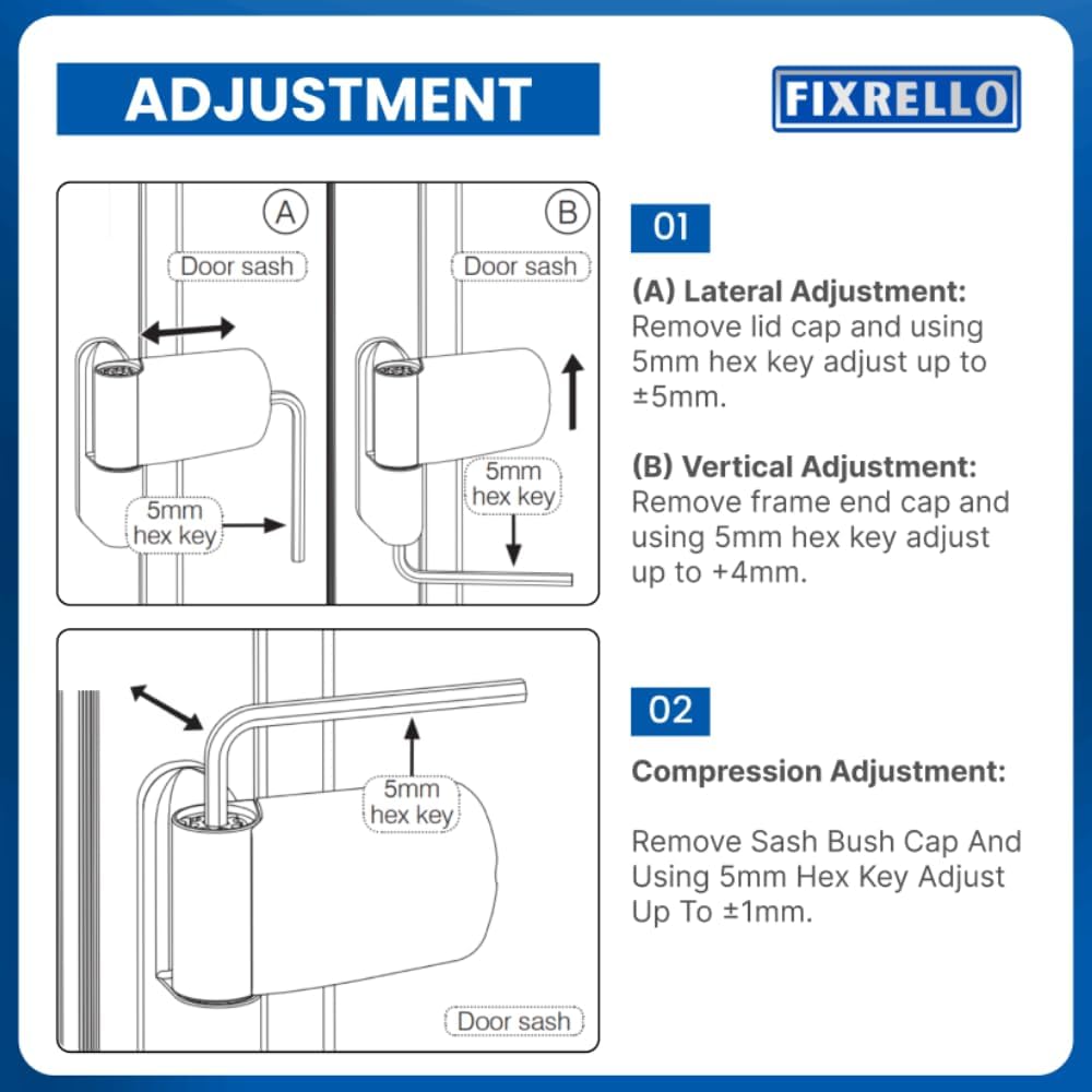 Bisagra tipo bandera Fixrello para puerta de PVC - Se adapta a puertas para diestros y zurdos - 4 casquillos variables y empacador opcional, incl. - Bisagra de puerta resistente de 100 mm (3,