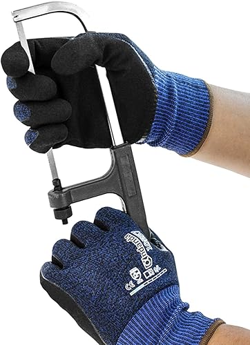 Miniatura 9 de ANDANDA 12 pares de guantes resistentes a los cortes nivel 5, ajuste elástico cómodo 3D, guantes de trabajo con revestimiento de nitrilo esmerilado