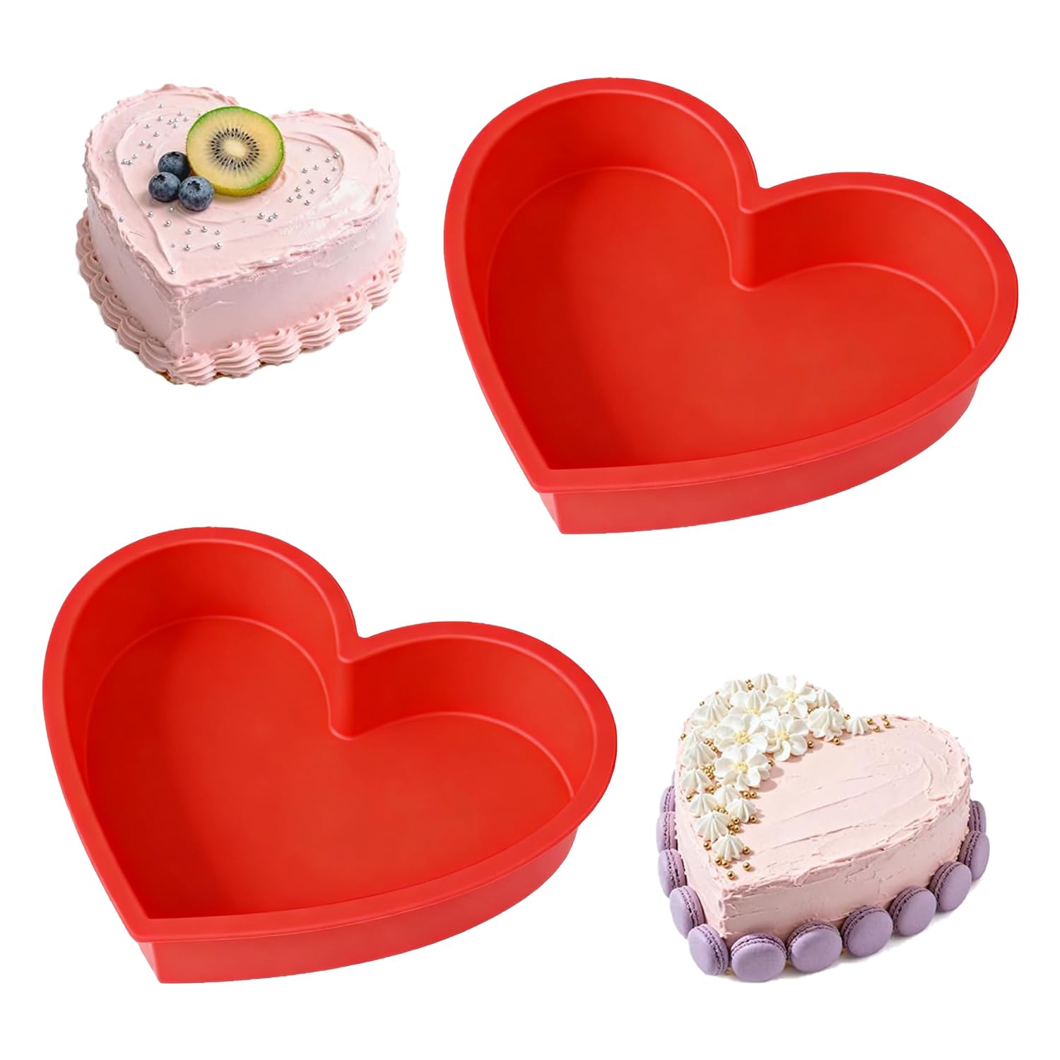 YXHZVON 2PCS Silicone Heart Shaped Cake Tin, 6 inch Silicone Love Heart Baking Tin, Cake Pan Baking Moulds for Muffins Puddings Brownie Bread (Red)