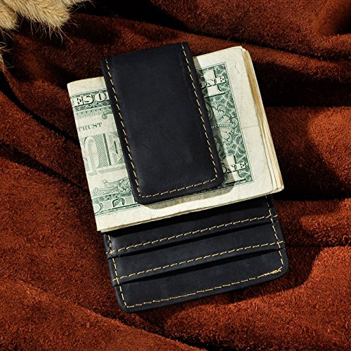 Image of Le'aokuu Genuine Leather Magnet Money Clip Credit Card Case Holder Slim Wallet
