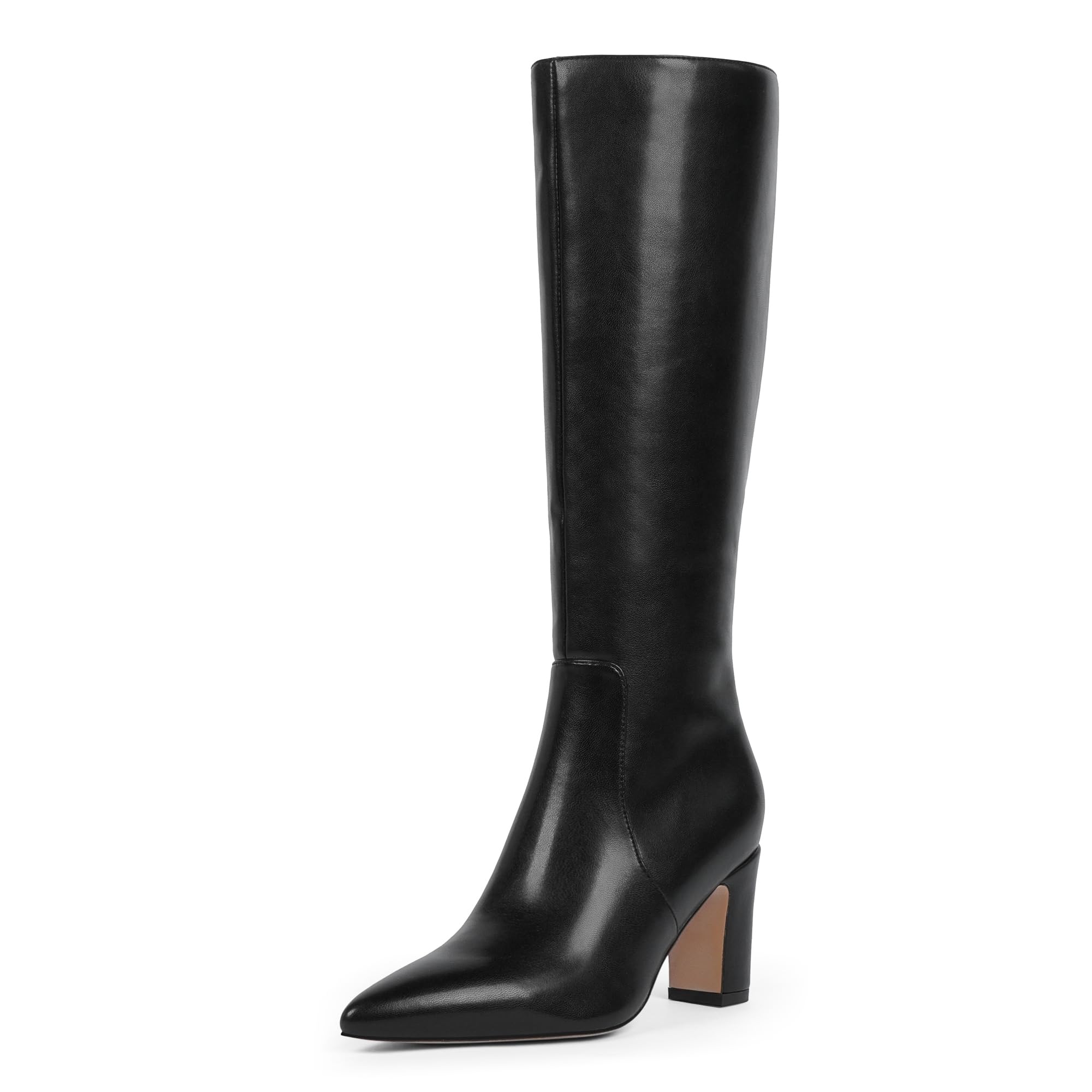 Knee High Boots for Women 3-Inch Chunky Heel Pointed Toe Side Zipper Fall Boots Dressy Comfortable Fashion