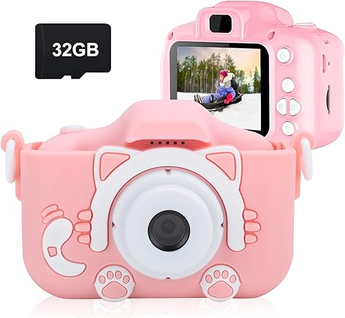COKUTA Cámara de juguete para niños y niñas, grabadora de video digital HD 1080P con tarjeta SD de 32 GB para cumpleaños, cámaras de juguete para 3,