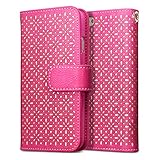 iPhone 6 Case, Terrapin [Pink] [Etched Floral Pattern] Textured PU Leather Wallet Case with Card Slots ID Window Cash Compartment and Detachable Wrist Strap Case for iPhone 6 (4.7