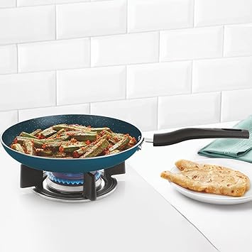 Borosil ProChef Non-Stick Fry Pan, 26 cm, Gas Stove Compatible, Thick Uniform Body for Even Heating, Metal Spoon Friendly, PFOA Free, Blue Exterior, Stir Frying Pan for Eggs, Cutlets, 1 Year Warranty