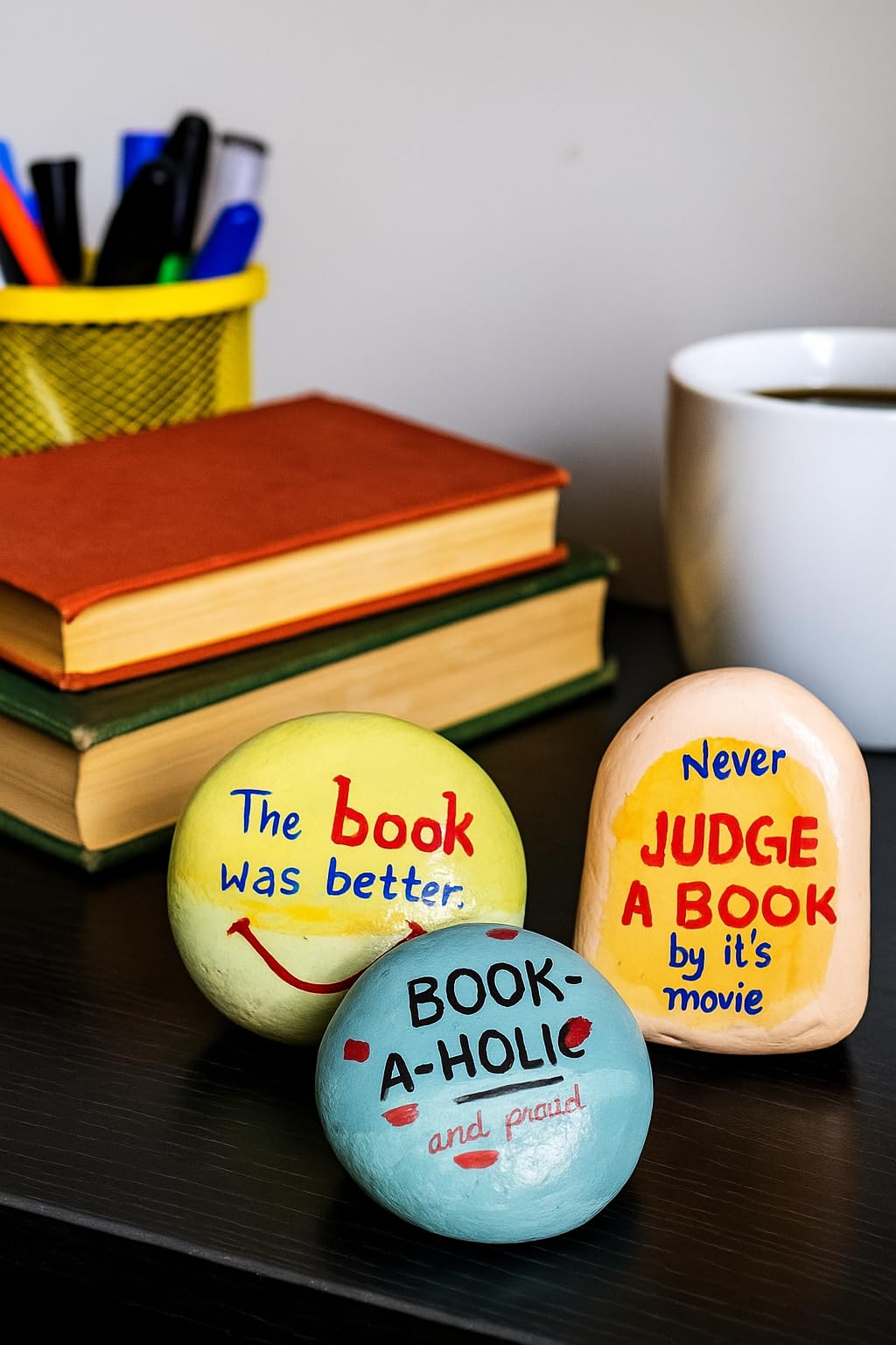 Hand-Painted Book Lover Stones – Set of 3 Inspirational Reading Quote Rocks | Unique Bookworm Gifts, Desk Decor & Paperweight for Readers, Teachers, Writers-image-9