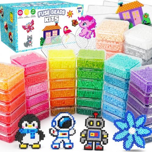 FunzBo Bügelperlen Set 31000 Teile XXL - 48 Farben 5mm Bügelperlen Groß Packung mit Mehrere Zubehör, Platten & Aufbewahrungsbox - Ideale Geschenk für Kinder ab 6 Jahren & Erwachsen