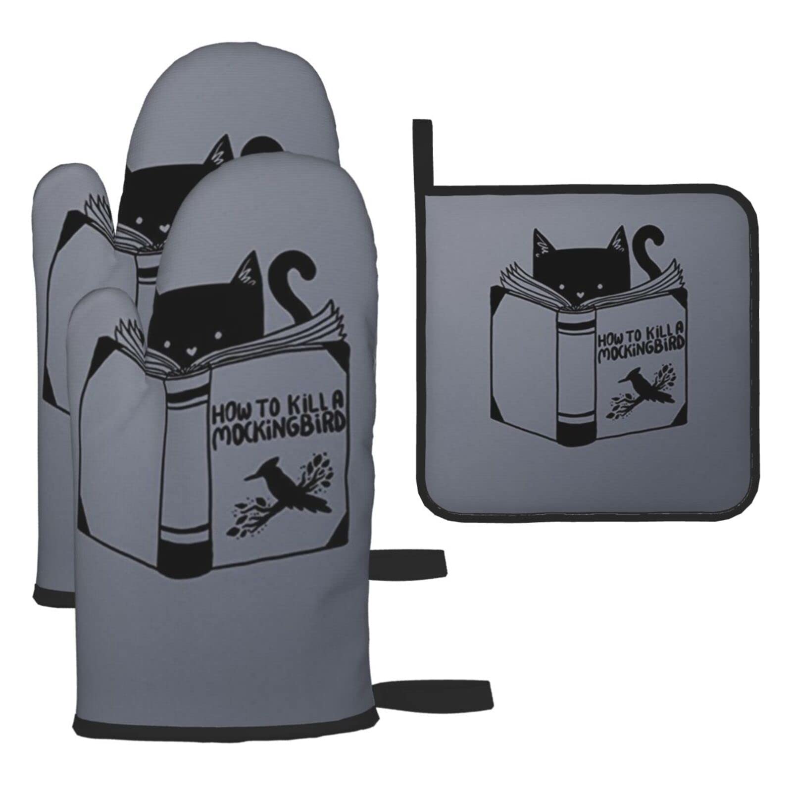 Set di guanti da forno e presine divertenti per gatti, con citazione estiva, guanti da cucina, guanti da forno, presine resistenti al calore, per cuocere grigliate, barbecue
