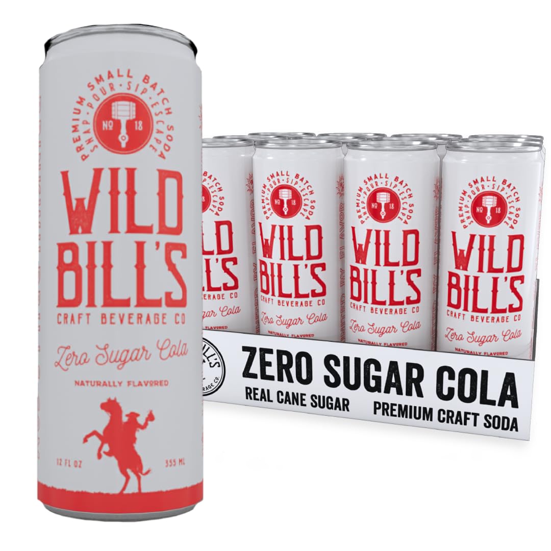 Wild Bill's Diet Cola Soda Classic Craft Soda Pop Soft Drinks, Sodas Made with Pure Cane Sugar, Caffeine Free, NO High Fructose Corn Syrup, Gluten Free, Vegan, Low Sodium, 12 Oz 12 Pack