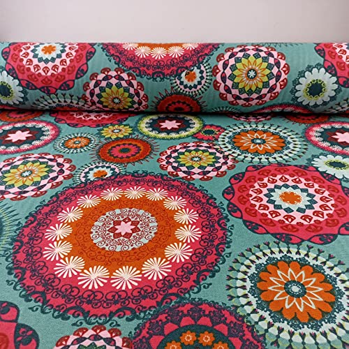 GADETEX Telas por metro loneta (0,50 x 2,80 m, Mandala Turquesa)