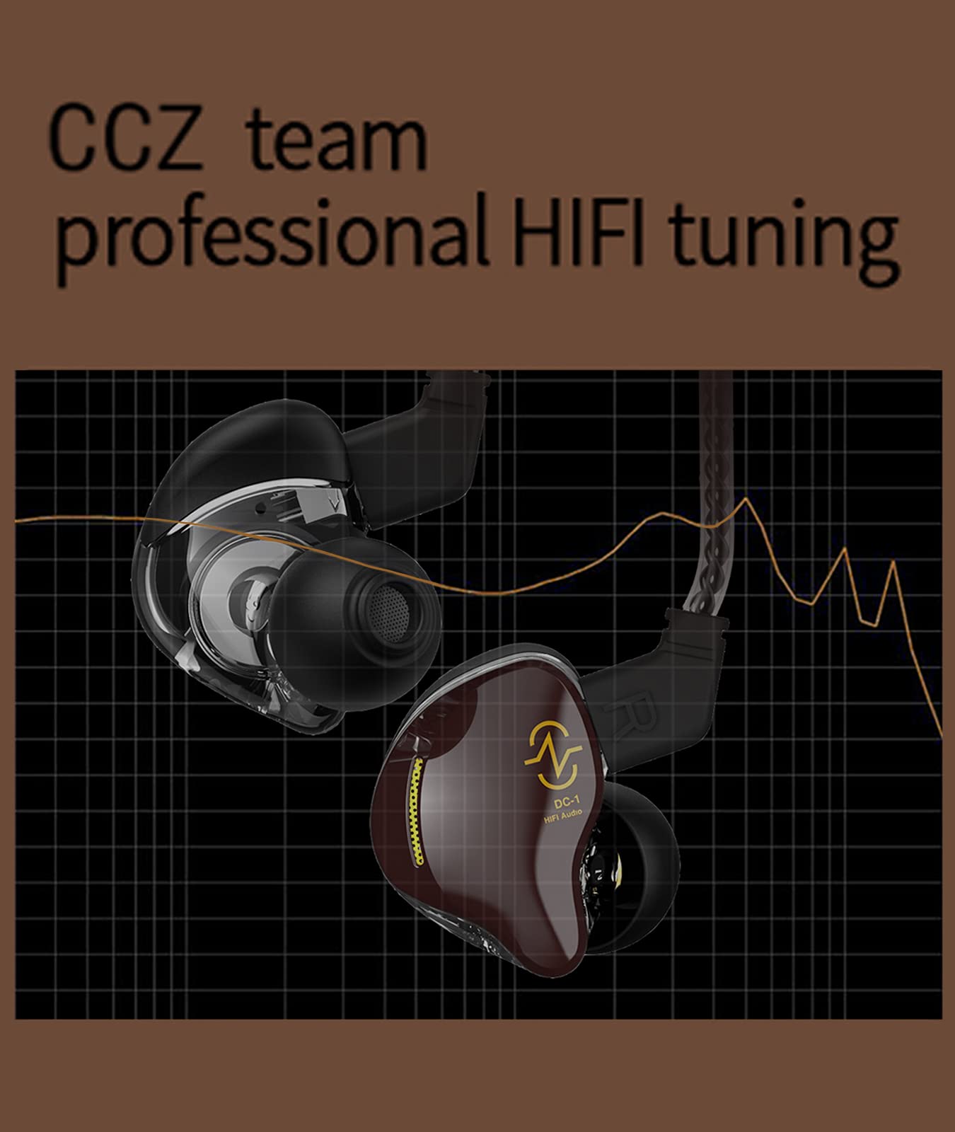 EZ EAR Écouteurs intra-auriculaires filaires 1DD HiFi basses immersives, pour batteur, musiciens, chanteur, scène, embouts brevetés, grain de café CCZ (3,5 mm, marron avec micro)