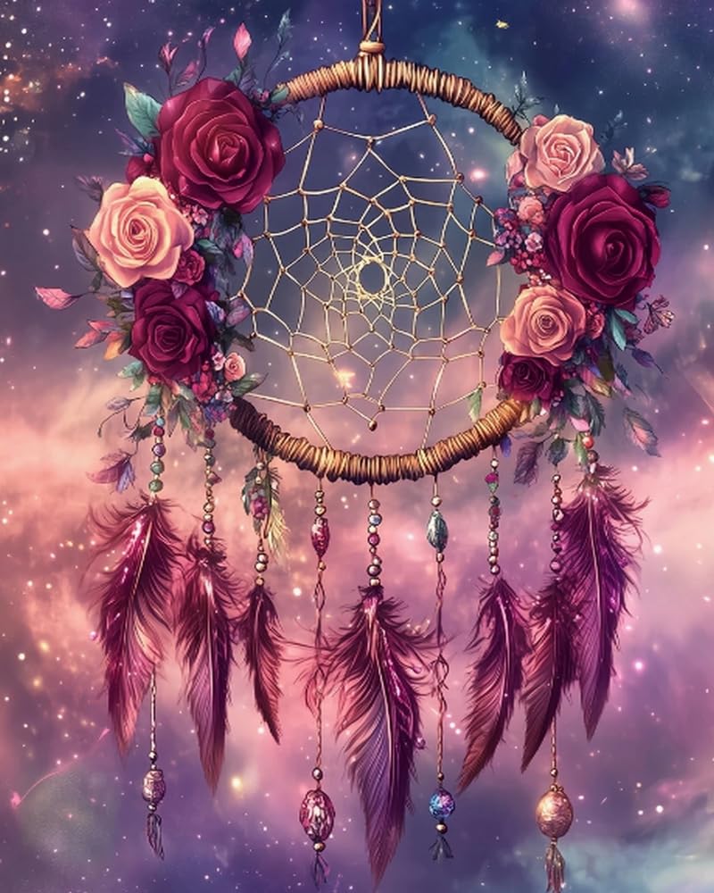 COKYIS Stamped Cross Stitch Kits Flower Dream Catcher 11CT Counted Printed Cross Stitch Kit,Preprinted Pattern Embroidery Starter Kit for Beginner Kids and Adults 40x50cm