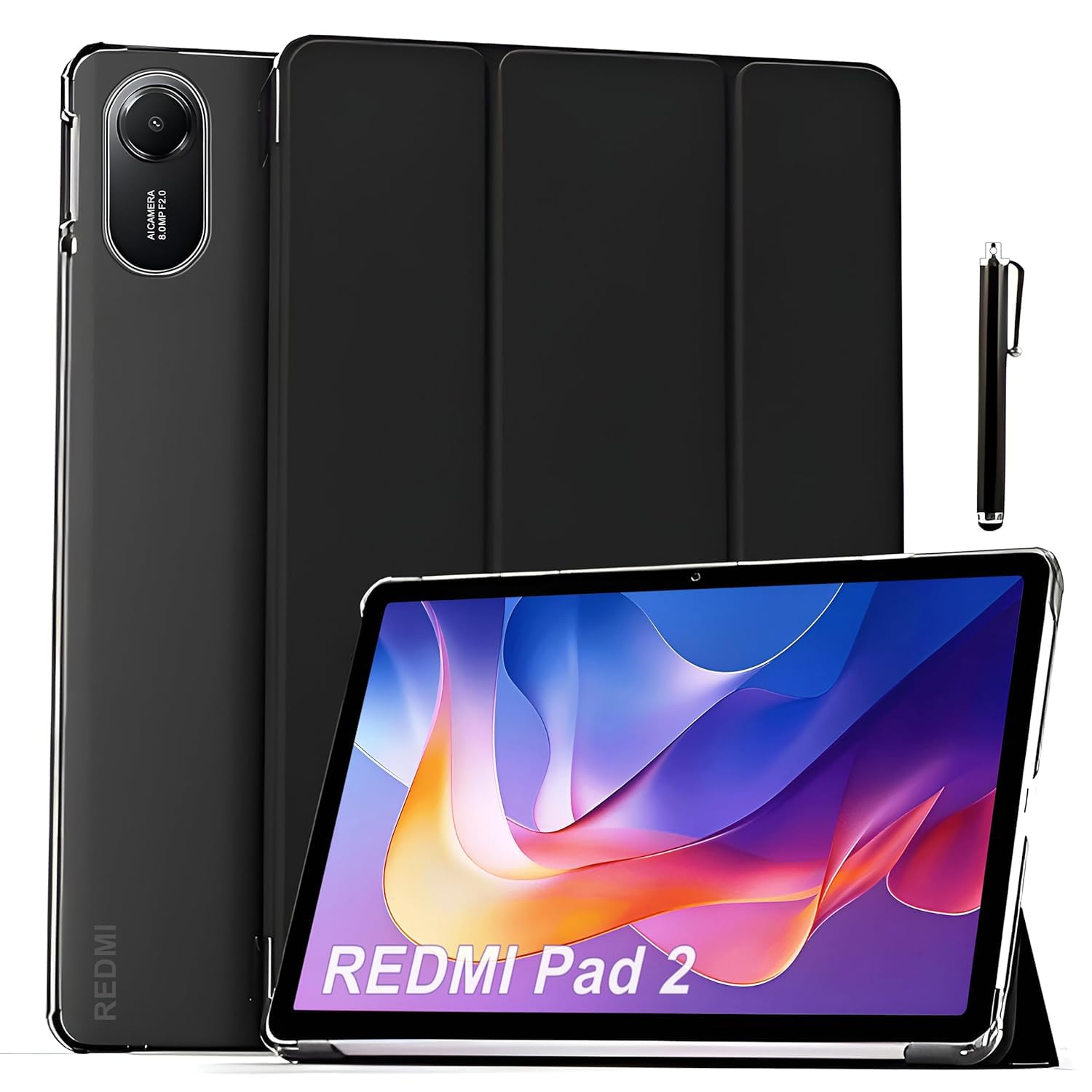 ProElite Case Cover for Xiaomi Redmi Pad 2 11 inch Cover, Smart Flip Case Cover for Xiaomi Redmi Pad 2 11 inch Translucent Back with Stylus Pen [Auto Sleep Wake Feature], Black