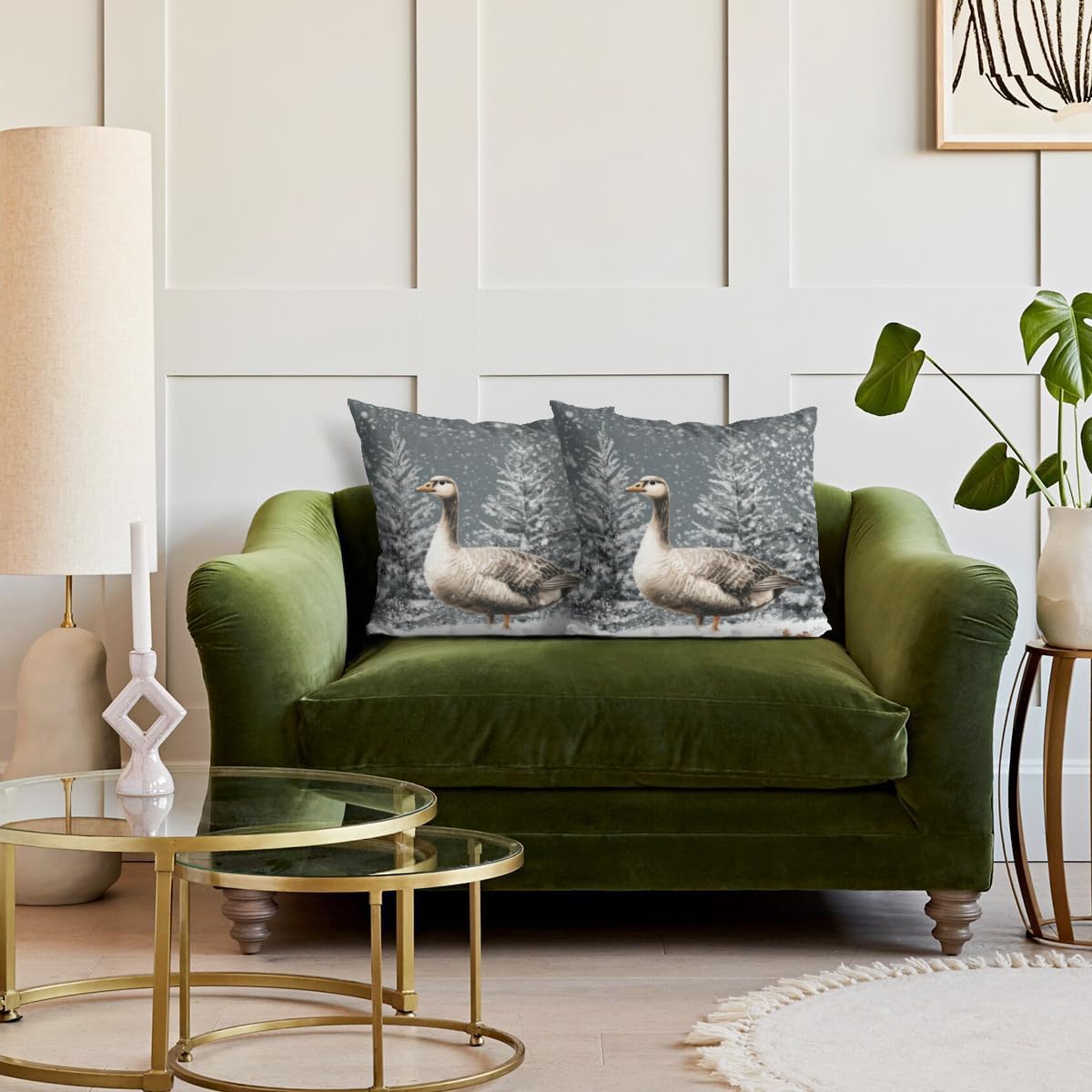 Animals Throw Goose Pillow Cover Christmas 28x28 Inch Pillow Case Set of 2 Square Winter Snowfield Great for Sofa Patio Bedroom Decor